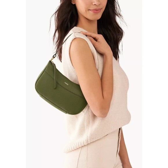 New Fossil Skylar Baguette Crossbody bag Leather Green Moss - Picture 4 of 5